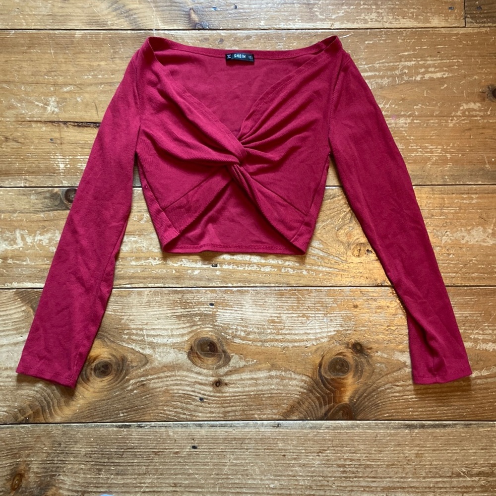 SHEIN - Red Long Sleeve Crop Top (Size L)